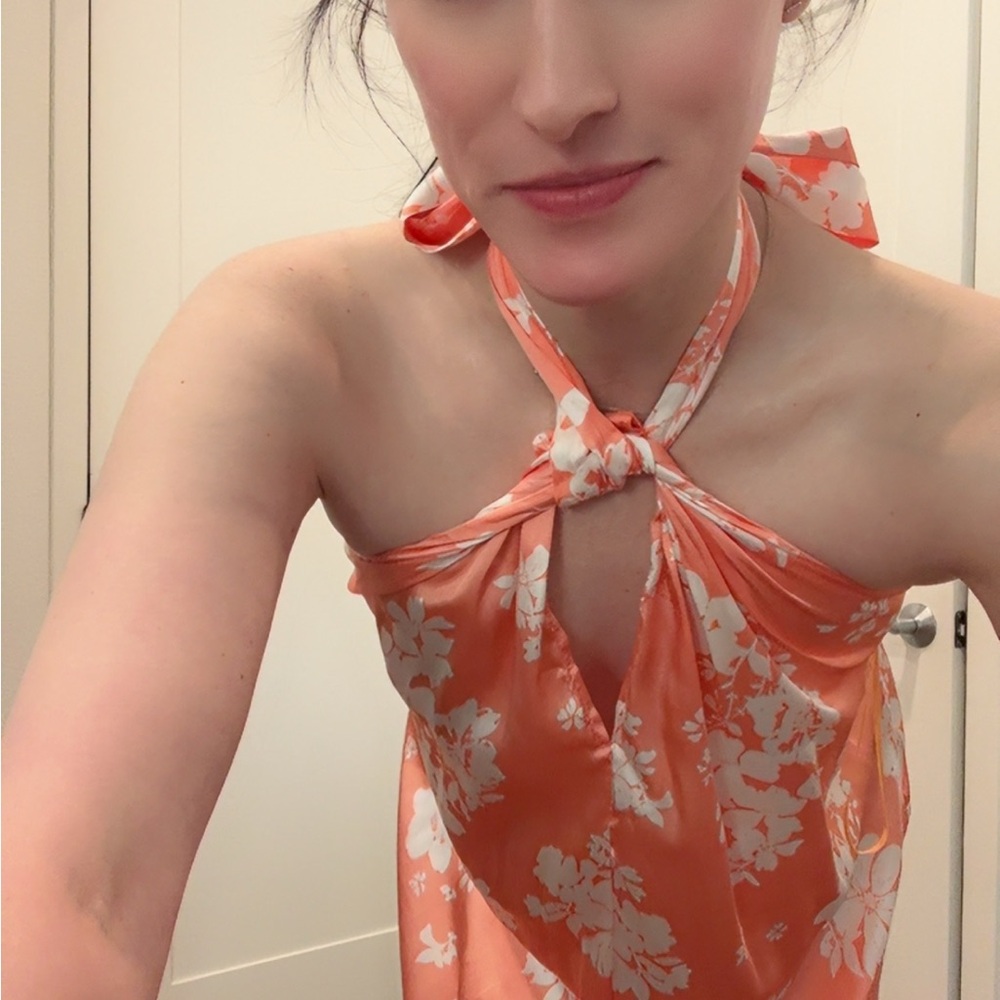 Elan Salmon Halter Dress